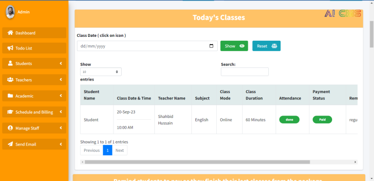 How AICMS Manage and Display Today's Class Records